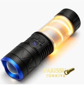 Resim 30w 3000 Lümen Zoomlu Şarj Edilebilir El Feneri & Kamp Lambası - Powerbank Özellikli 12 Modlu Siyah 