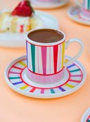 Resim Tabak Evi Porselen Color Stripe Kahve Fincan Takımı 90cc 2 Kişilik 4 Parça 