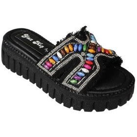 Resim Yazkış Kadın Siyah Ten Üzeri Püsküllü Renkli Boncuklu 5cm Rahat Taban Terlik Siyah 