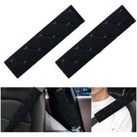 Resim Mavi Baklava Desenli Yumuşak Siyah Kumaş Emniyet Kemer Kılıfı Çift Takım Kmmd-01 