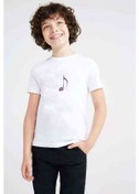 Resim Watercolor Eighth Note Baskılı Unisex Çocuk Beyaz T-Shirt 