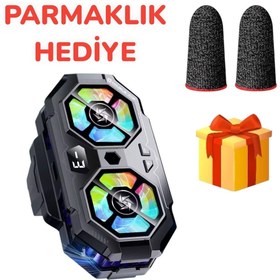 Resim RabbitTech Çift Fanlı Soğutucu RGB Led Işıklı Isı Derece Göstergeli Gaming Live Cep Telefon Soğutucu Radyatörü 