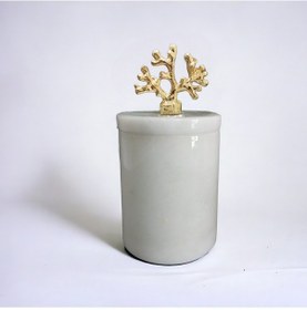 Resim Beyaz Mermer Pamuk Kutusu-pamukluk-kapaklı Kutu Gold Aksesuarlı 