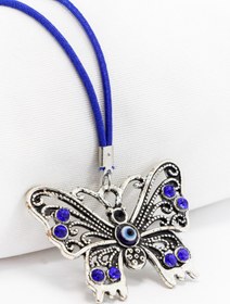 Resim biuti Lacivert Parlak Taşlı Metal Kelebek Araba Dikiz Ayna Süsü, Yeni Araba Hediyesi 