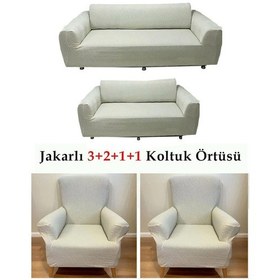 Resim Jakarlı Koltuk Örtüsü , Kanepe ,chester Örtüsü 3211 Sütlü Krem Sütlü Krem 