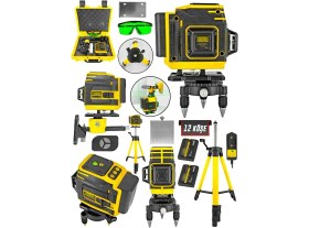 Resim 12 Köşe Tripod Hediyeli Uzaktan Kumandalı 360 Derece Çizgi Hizalama Lazer Makinesi Seviye Cihazı 