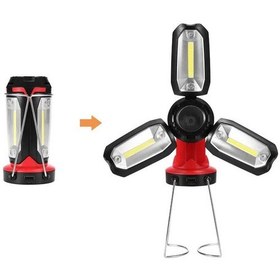 Resim Şarjlı Katlanabilir 3 Xcob Led + 3w Led Çok Fonksiyonlu Kamp Feneri P-8801 Kırmızı - Siyah 