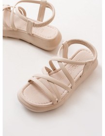 Resim 841-841 Bej Lastikli Kadın Sandalet Siyah 