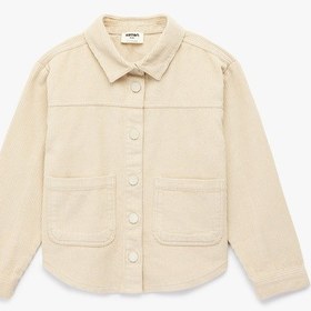 Resim Koton Pamuklu Uzun Kollu Oversize Kadife Gömlek Bej 6wkg60019aw Ekru 