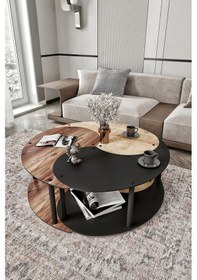 Resim Yin Yang Unıty Serenıty Orta Sehpa 3 Lü Safir Meşe Madran Ceviz Siyah 90 Cm Çap Siyah 