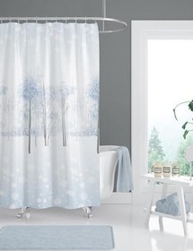 Resim Tropik Home Kar Desenli Beyaz Ağaç Desen Banyo Duş Perdesi-Polyester Kumaş Tek Kanat Banyo Perdesi 180x200 Cm 
