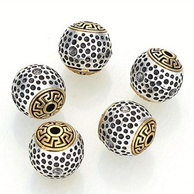 Resim 5 adet 12mm Tasarımcı Vintage Antika Altın Gümüş Kaplama Noktalı Yüzeyli Çizgili Yuvarlak Metal Spacer Boncuklar DIY Kolye Bilezik Takı Yapımı için 