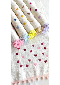 Resim Annem 30x50 Cm. 6'lı Set Kalp Nakışlı Ponponlu Bukle Havlu Set 