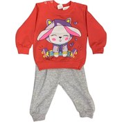 Resim Bilkon Baby Patenli Tavşan Baskılı Kız Bebek Takımı 