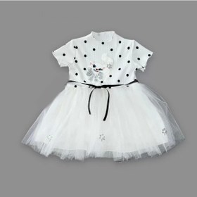 Resim Alfa Expres 1-2-3 Yaş Payetli Kedicik Baskılı Puantiyeli Kız Bebek Elbisesi Beyaz Beyaz 
