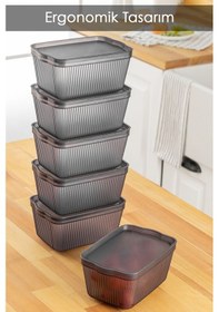 Resim 6'lı Set Perry Kapaklı Derin Dondurucu Saklama Kabı Buzdolabı Erzak Düzenleme Kutusu 1,5 Lt Füme 