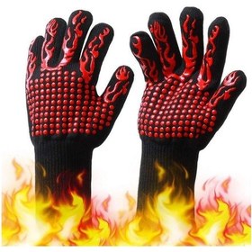 Resim Jms Silikon Kaymaz Şeritli Barbekü Eldiveni Isıya Dayanıklı Fırın Eldiveni 