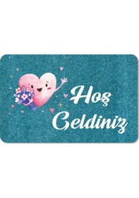 Resim Dijital Baskılı Hoş Geldiniz Yazılı Çiçek Desenli Kapı Önü Paspası İç Ve Dış İçin Yıkanabilir Kaymaz Füme 