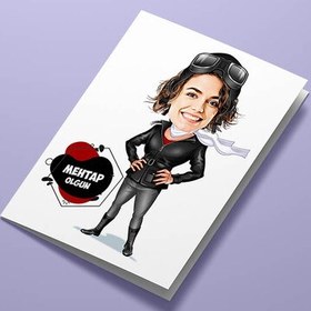 Resim Pilot Kadın Karikatürlü Tebrik Kartı 