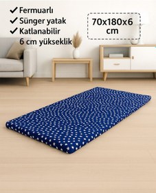 Resim Sünger Yatak 70x180x6 Cm, Yer Yatağı,yer Minderi,şantiye,karavan,deprem Yatağı-lacivert Yıldız 