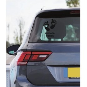 Resim Arabada Bebek Var Kalp Oto Araba Sticker 23CM Siyah Renk 