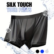 Resim Erkekler için buzlu şirinlikli rahat ve şeffaf boksör külotları, nefes alabilen esnek şortlar, polyester %92 spandex %8 örgü kumaş, düz renkli iç çamaşırı, don, siyah, gri, mavi 