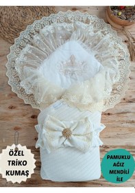 Resim Triko Örg Haki Bebek Kundağı Unisex Bebek Dış Kundak Battaniyesi Hastane Çıkışı Kundak Battaniye Ekru 
