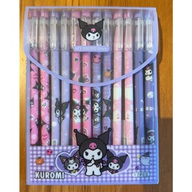 Resim Sanrio Kuromi Erasable Gel Pens - 12pcs Set, Cute Character Design Rollerball Pens, Black Ink, Retractable and Refillable 