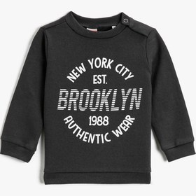 Resim Erkek Bebek Brooklyn Baskılı Sweatshirt Bisiklet Yaka Pamuklu 