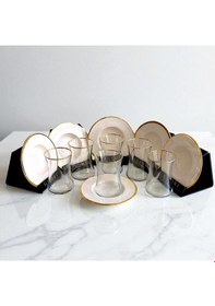 Resim Sade 6'lı Beyaz Tabaklı Ve Altın Detaylı Çay Bardağı Takımı - Sudedi Home Renkli 