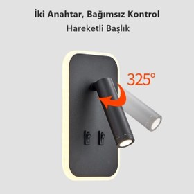 Resim ECONA Dekoratif Yatak Başı Okuma Lambası 12 Watt Gün Işığı Çift Kademeli Baş Ucu Kitap Okuma Lambası 
