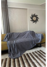 Resim Sofline Kadife Şönil Koltuk Örtüsü, Kaymaz Kanepe Örtüsü, Koltuk Şalı 180 X 220cm Antrasit 
