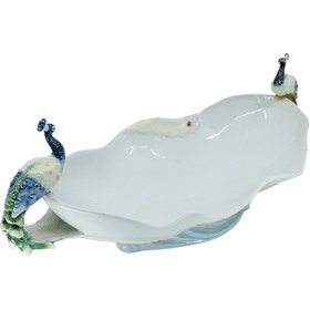 Resim Tavuskuşu Figürlü Renkli Porselen Gondol Kase 