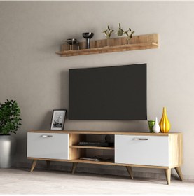 Resim Mega 180 Lik L Raflı Tv Ünitesi Çam-Beyaz - Tvu0103 