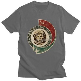 Resim Snapbuyretro 1961 Cccp Yuri Gagarin Erkek Pamuk T-shirt Ussr Kozmonot Baskılı Kısa Kollukoyu Gri Koyu Gri 