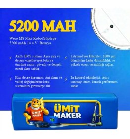 Resim Ümit Maker Wero M8 Max Robot Süpürge 5200 mAh 14.4 V Batarya - Orjinal Uyumlu Uzun Ömürlü, Yüksek Performans Pil 