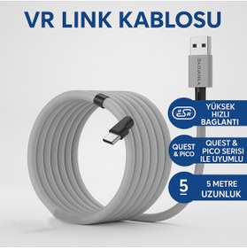 Resim Coverzone VR Link Kablosu EX-1 - Oculus Quest Uyumlu, 5m, USB-C, Yüksek Hızlı, PC Bağlantı, VR Oyun İçin 