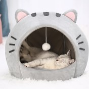 Resim Rahat Kedi Mağara Yatağı, Klasik Stil Polyester Fiber Kedi Evi, Küçük Kapalı Pet Çadırı, Yumuşak ve Rahat Kedi Yatağı 