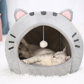Resim Rahat Kedi Mağara Yatağı, Klasik Stil Polyester Fiber Kedi Evi, Küçük Kapalı Pet Çadırı, Yumuşak ve Rahat Kedi Yatağı 