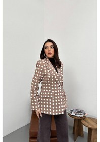 Resim Cemo Kadın Puantiyeli Tek Düğmeli Blazer Ceket Camel 