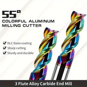 Resim 55° Renkli Alüminyum Freze - 3 Flüt Alaşımlı Karbür Freze DLC Nano Kaplama ile Keskin Kesim, Sağlam ve Dayanıklı, Akrilik, Ahşap, Bakır, Plastik için İdeal CNC Frezeleme Aracı | Canlı Freze | Dayanıklı Freze 