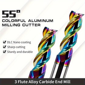 Resim 55° Renkli Alüminyum Freze - 3 Flüt Alaşımlı Karbür Freze DLC Nano Kaplama ile Keskin Kesim, Sağlam ve Dayanıklı, Akrilik, Ahşap, Bakır, Plastik için İdeal CNC Frezeleme Aracı | Canlı Freze | Dayanıklı Freze 