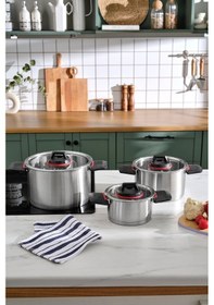 Resim Karaca Yenka İndüksiyon Tabanlı Katlanabilir Kulplu 6 Parça Çelik Tencere Seti 