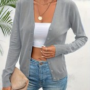 Resim Şık Kadınlar için Düz Renk Ceket, Minimalist Yüksek Kaliteli Hırka, Bahar ve Sonbahar için Çok Yönlü Dış Giyim 