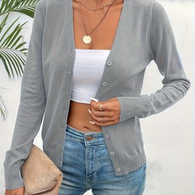 Resim Şık Kadınlar için Düz Renk Ceket, Minimalist Yüksek Kaliteli Hırka, Bahar ve Sonbahar için Çok Yönlü Dış Giyim 