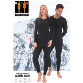 Resim Termal Içlik, Unisex Kışlık Sıcak Tutan Pamuklu Yakmayan, Termal Alt Üst Takım, Termal Fanila Iclik Siyah 