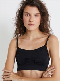 Resim MİSTİRİK Pisun Model Ip Askılı Büstiyer Spor Sütyeni Seamless Model Örme Kumaş Sütyen Siyah Renk 
