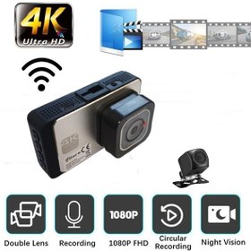 Resim 4k Uhd Wifi Araç Kamerası Kayıt Cihazı Ön Arka Kamera 