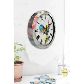 Resim Bahat Krom Çerçeveli Salon Ofis Duvar Saati 36 cm 