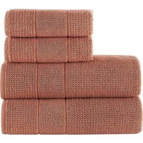 Resim Zeynep Tekstil Royality 50x90 70x140 Cm 4'lü Banyo Havlu Seti, %100 Pamuklu Havlu Takımı Kiremit 